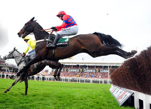 Sprinter Sacre and Barry Geraghty clear the third fence on their way to victory