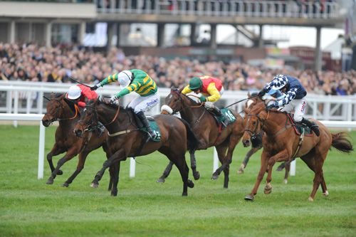 Alderwood & Tony McCoy (green & gold) on their way to victory in the County Hurdle 
