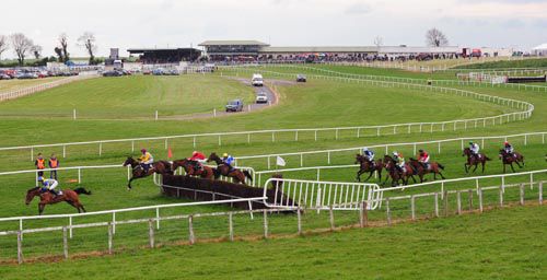 Definite Class jumping a fence during the race in fourth