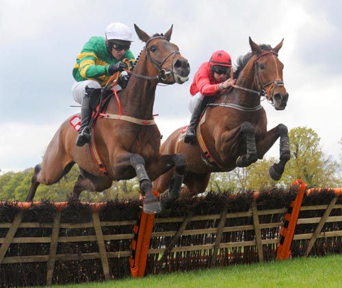 Forty Foot Tom (right) comes to pass The Westener Boy at the last before going on to score under Adrian Heskin 