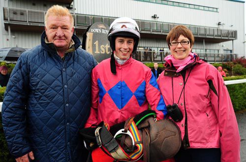 Joint owners Marshall Fleming & Brenda Ross with winning jockey Bryan Cooper