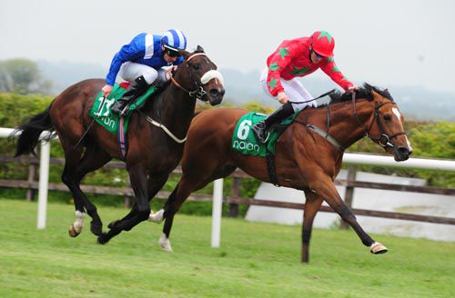 Coin Of Courage and Billy Lee, red jacket, score at Navan