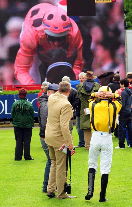 Declan McDonogh grimaces at Luke Nolan's   error of judgement on Black Caviar