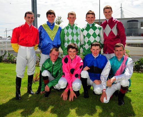 The nine jockeys who will be putting in the miles today to ride at Dundalk and Leopardstown