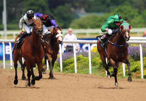 Calm Bay, right, powers home at Dundalk