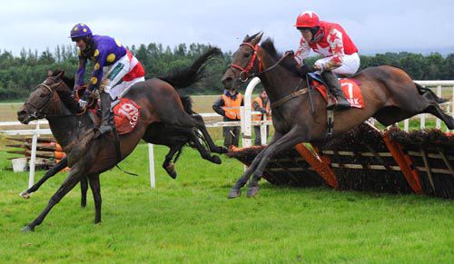 Bourbon Ellie, right, comes to win at Cork after Pharney Lady's mistake 