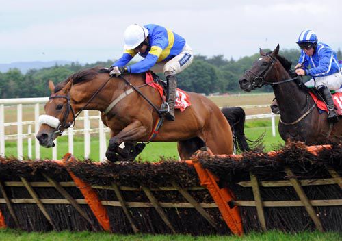 Our Girl Lucy and Ruby Walsh jump the last at Cork in the lead 