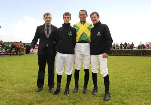 Davy Russell (2nd right) wishing riders (L-R) Declan Bates, Ben Dalton and Paul Townend all the best 