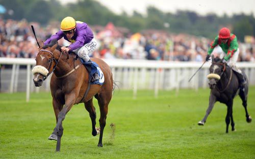 Pale Mimosa is driven out by Pat Smullen to win the Galtres Stakes