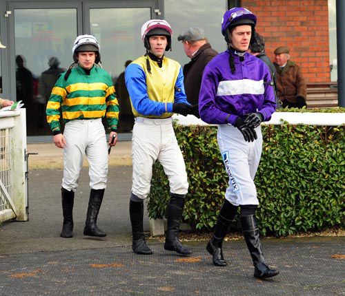 Tom Doyle (yellow & blue) goes out for his last ride