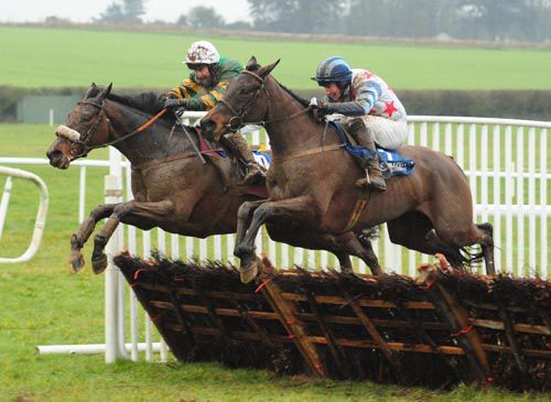 Backinthere (right) and The Shoe Doctor jump the last together