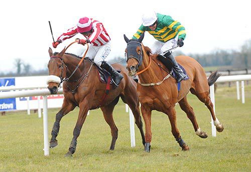 Mala Beach, left, gets up to pip Defy Logic at Fairyhouse