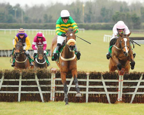Dressedtothenines is over the last ahead of Zaidpour at Fairyhouse
