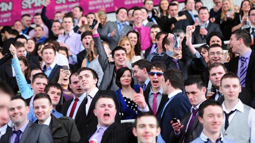 The sell-out 14,000 racegoers show their excitement at Limerick