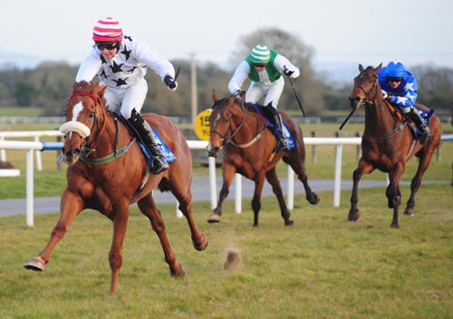 Storm Of Swords (Niall Kelly) leaves Sonny B and Indian Road Runner in his wake at Fairyhouse