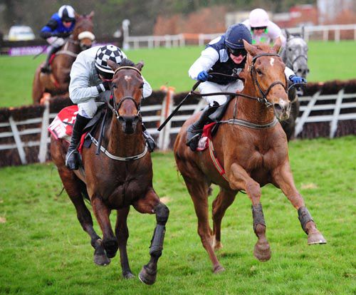 Morning Assembly (left) pictured on his way to victory at the Punchestown Festival 