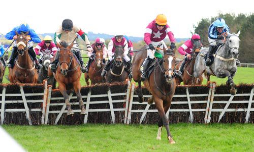 The Pararazzi Kid (black cap) jumps the last