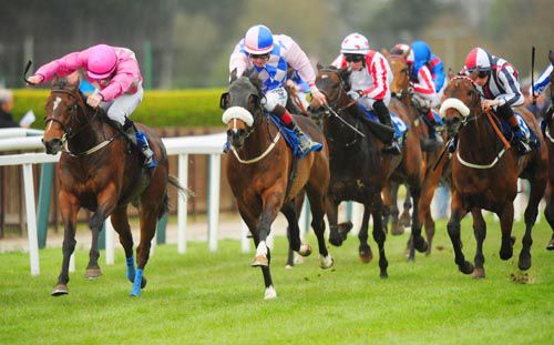 Johnny Lynch (blinkers) ended up short-heading Red Queen (left) at Tipperary
