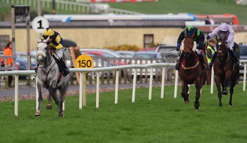 Baby Grey goes clear inside the final furlong under Jane Mangan