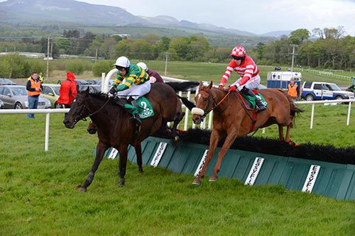 Silver Canyon jumps the last in front of Kylecrue (inside) and Castletown Bridge