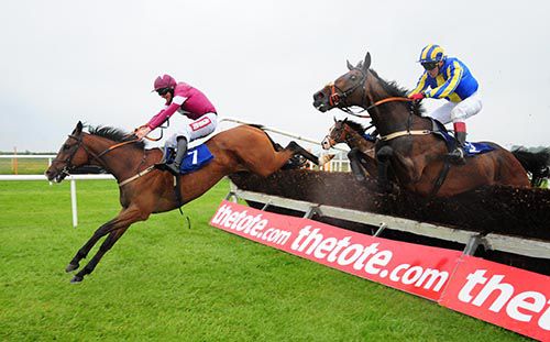 Arnaud clears the last ahead of Tribes And Banner (nearest) and Steps To Freedom