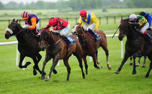 Melanippe comes through to lead under Chris Hayes from House Limit (inside), Hurricane Sky (white cap) & Time Travel