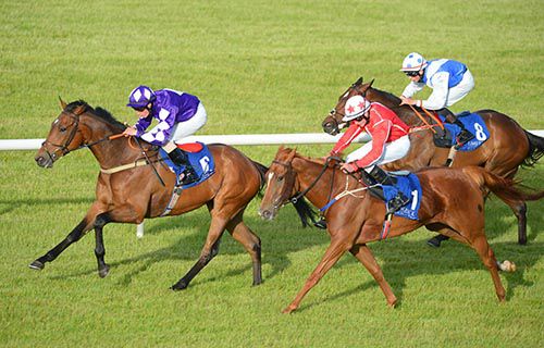 Daliyan is driven out by Sam James to beat Attire (red) with Shalaman in third