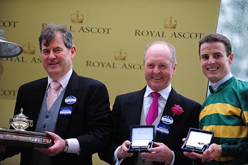 A delighted J P McManus, Jonjo O'Neill and Fran Berry