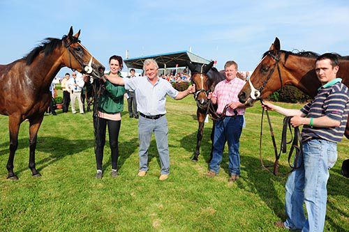 Harry Rogers (centre) pictured with the first three home in the second race at Bellewstown