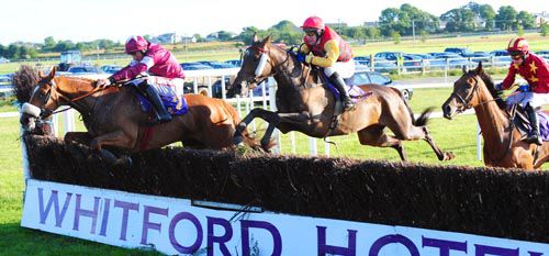 Ballyhampshire Man, middle, won the beginners chase by a nose and a nose