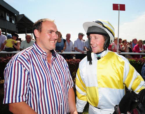 Trainer Sean Doyle with successful jockey Conor Maxwell