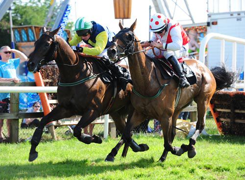 Cerveza Dinero (left) & Ahorsecalledmolly battle out the finish away from the last