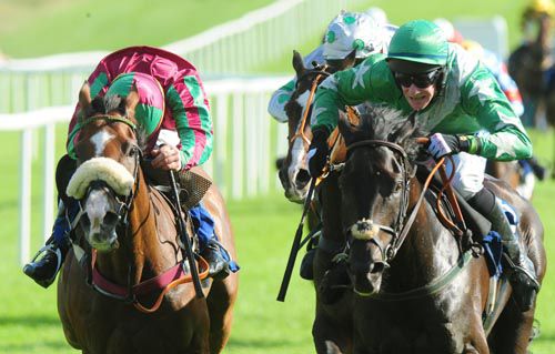 All Or Now, right, prevails at Roscommon