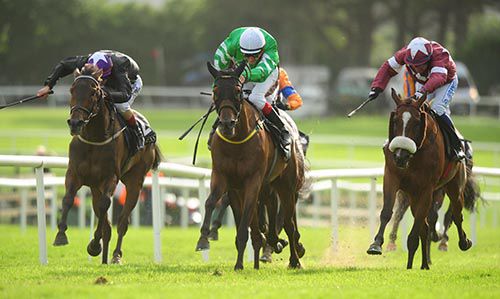 Curley Bill (centre) ended up beating Bayan (right) by a head at Galway