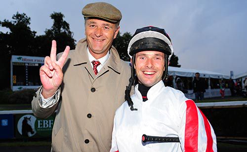 Eddie Lynam and Rory Cleary celebrate doubles at Leopardstown