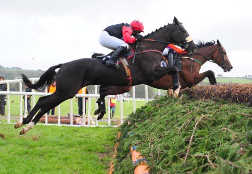 Owega Star, near side, puts in a great leap at Listowel