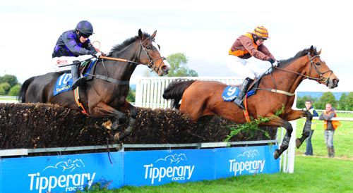 Sox's Girl (winner) jumps the last behind Ashbury at Tipperary