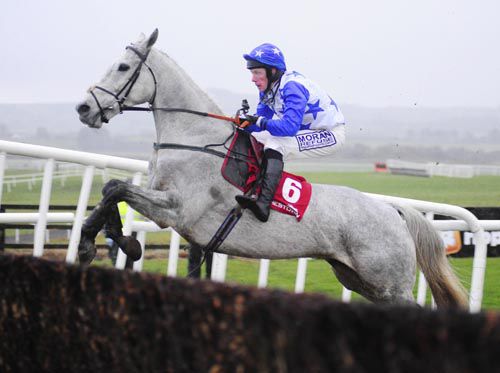 Luke's Benefit and Brian Cawley clear the last at Punchestown