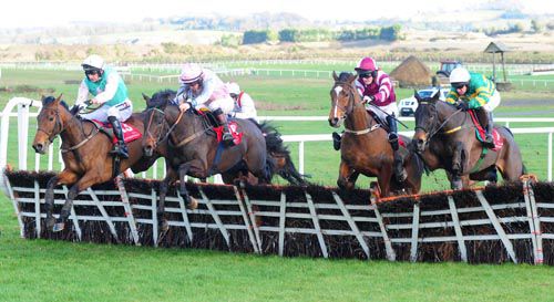 From left to right; Pink Hat, Springbelle, Truimphant and Chancol jump the second last together