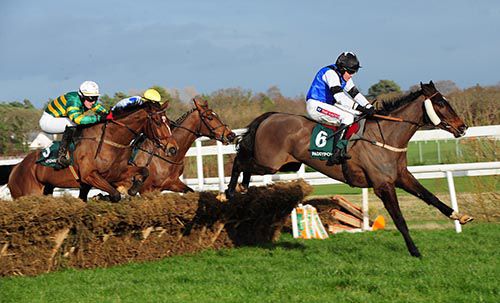 Runner-up Blacklough leads winner Never Enough Time (white cap) over the last