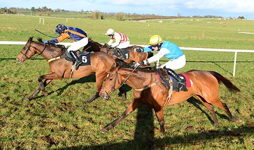 Another Challenge (centre) and Paddy Mangan win beating Mini Vic (near) and Really Unique (far)