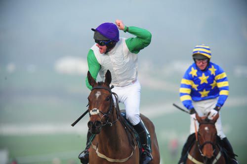 James Smyth celebrates after Tammys Hill wins at Cheltenham