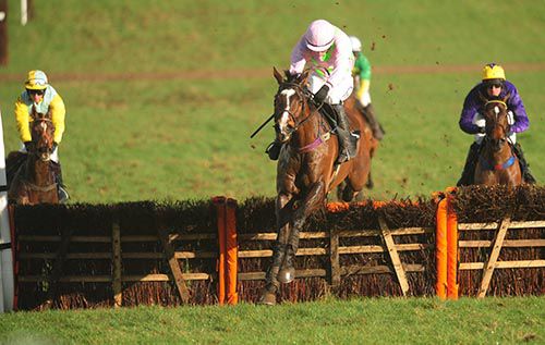 Mikael d'Haguenet leads over the last for Mikey Fogarty