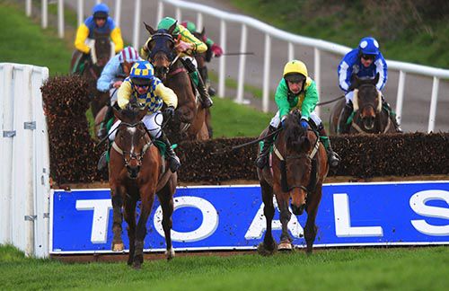 Preswell Lad (Mickey Butler, right) comes to 'take' Personal Shopper at Downpatrick