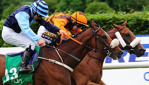 Local Flier and Colin Keane (inside) just get the better of Snap Click and Wayne Lordan