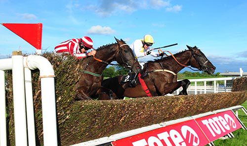 Butney Rock jumps the last just ahead of Jarob