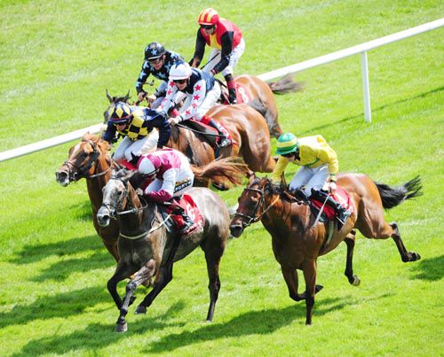Toccata Blue (centre) sees it out best under Colin Keane from In Salutem (left) and Six Of Hearts (nearside)