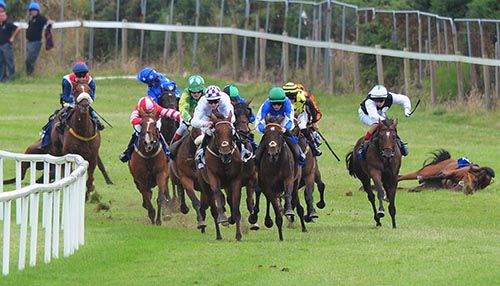 The leaders enter the straight with plenty of drama behind