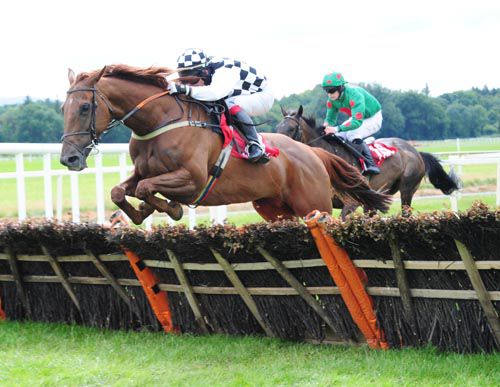 Baidin Fheilimi jumps the last in the lead