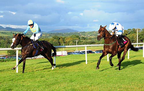Tawseef, left, has to repel fast-finishing Island Villa in Sligo